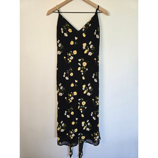 Black Floral Midi Dress Size 4 NWT
