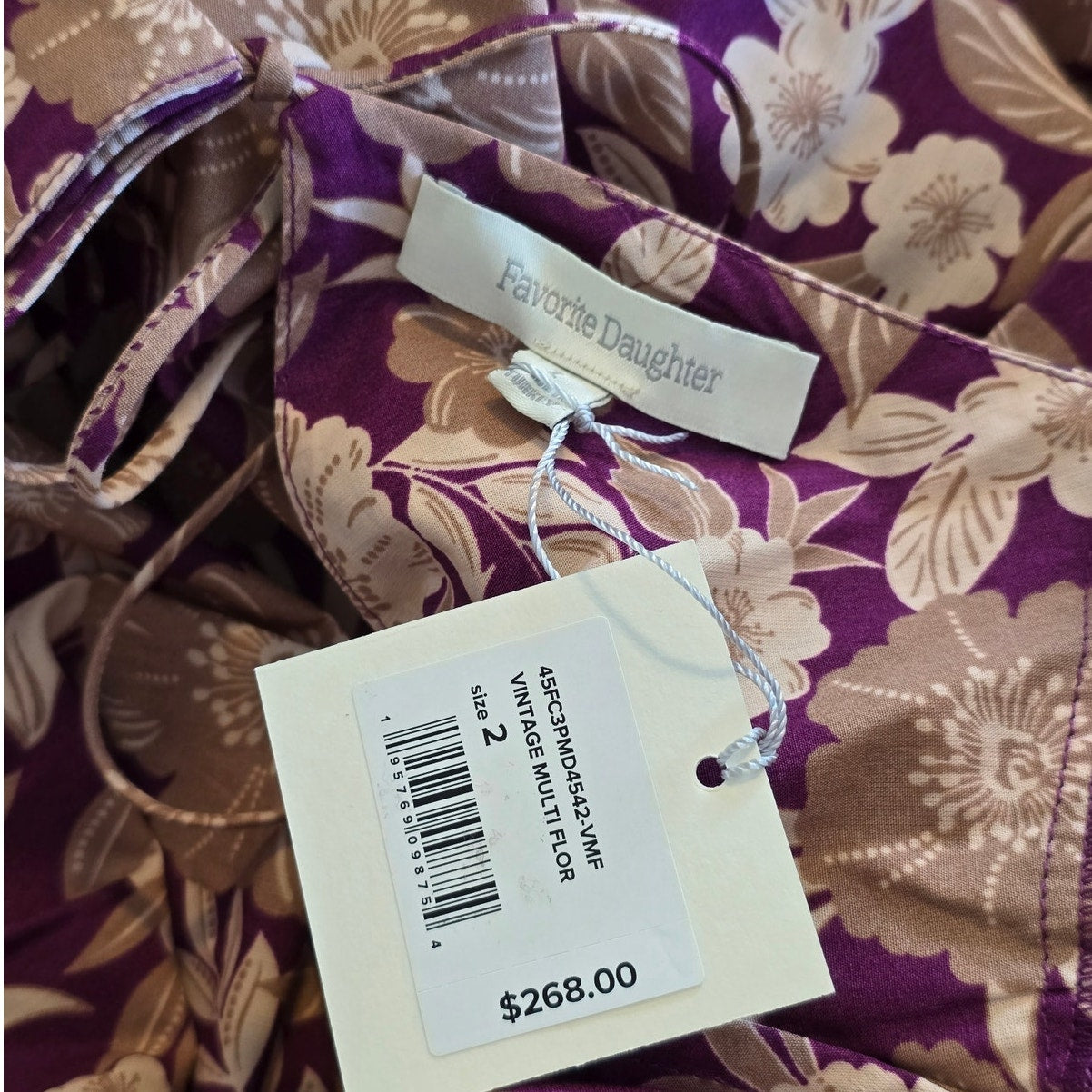 Purple Floral Puff Sleeve Midi Dress Size 2