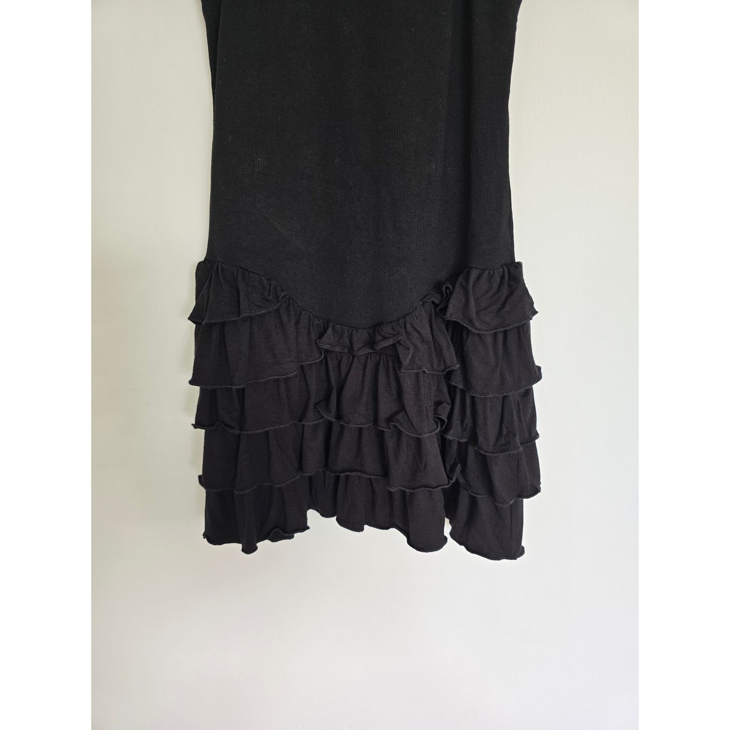 Black Ribbed Ruffle Hem Mini Dress Size M