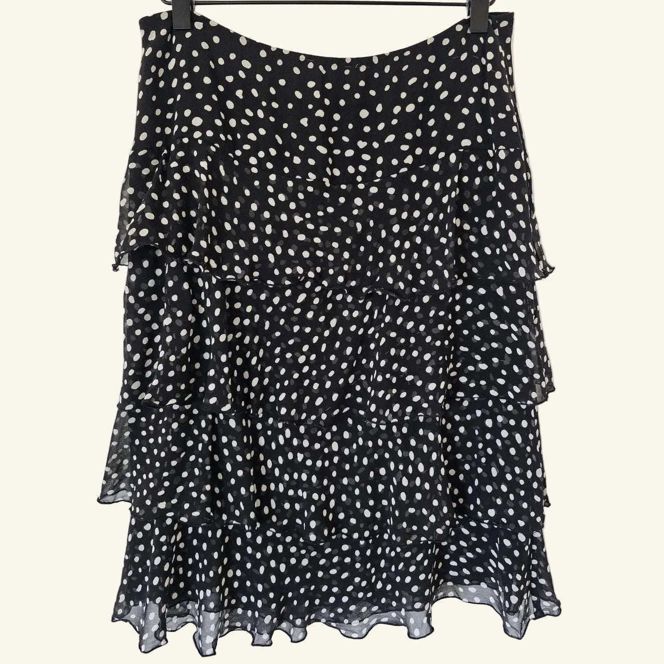 Vintage Black White Polka Dot Tiered Ruffle Skirt Size 6