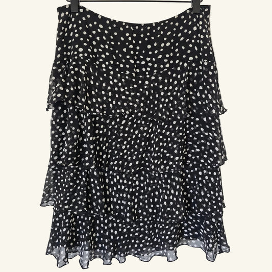 Vintage Black White Polka Dot Tiered Ruffle Skirt Size 6