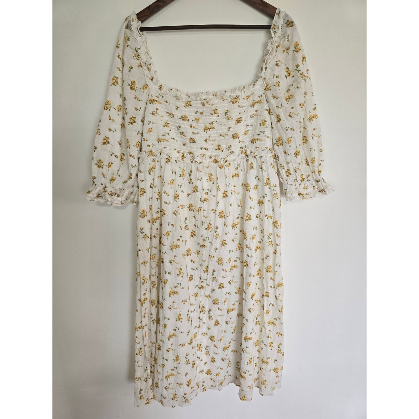 White Floral Midi Dress Puff Sleeve Size XXL NWT