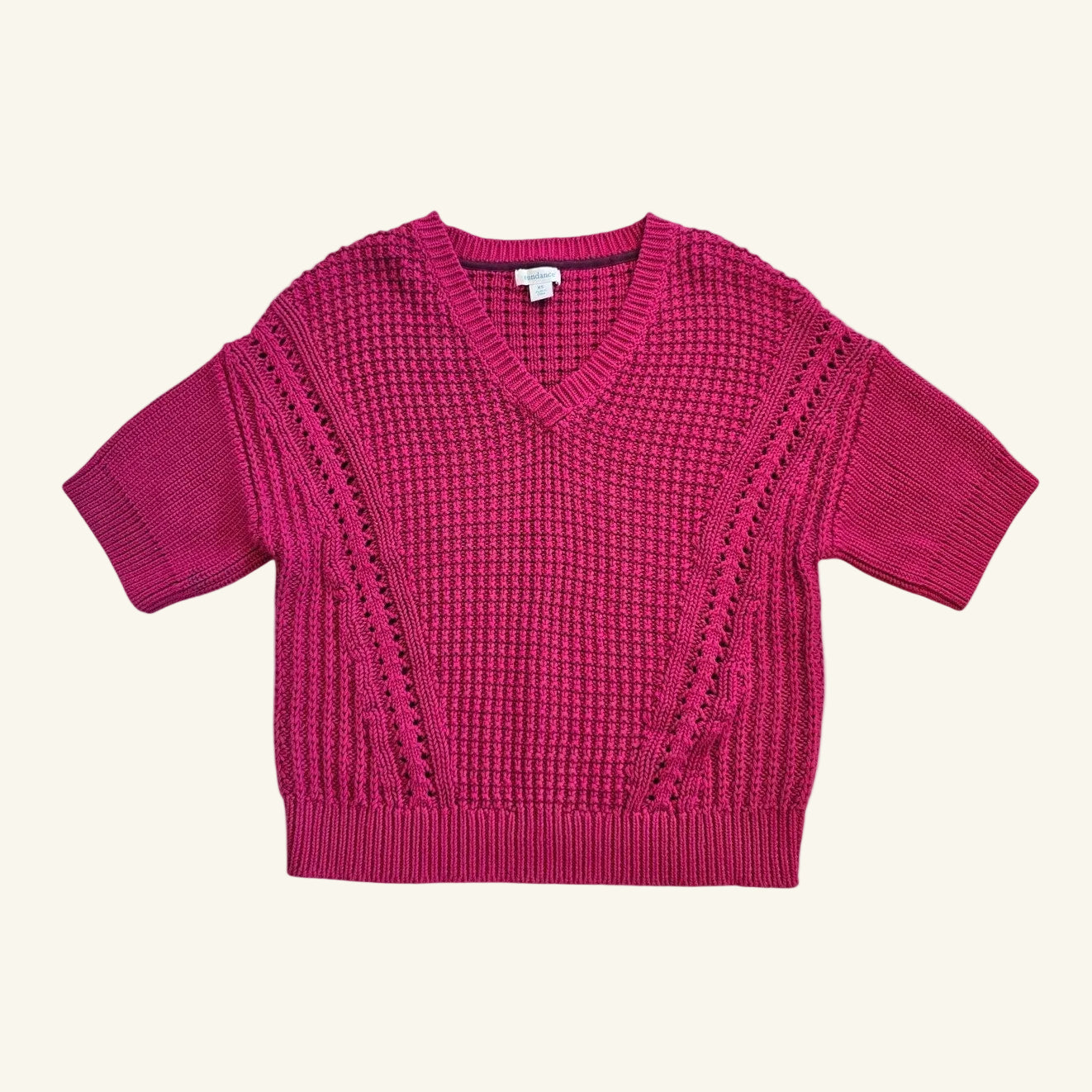 Pink Textured Knit V Neck Short Sleeve Sweater Size XS
