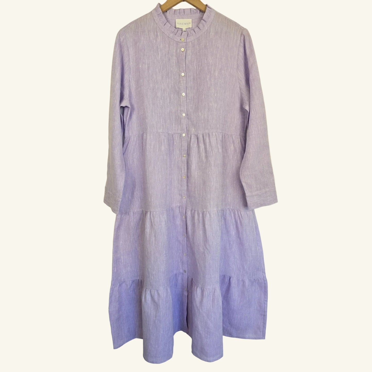 Lavender Purple Linen Midi Dress Band Collar Size L