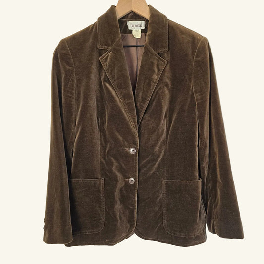 Vintage 90s Brown Velvet Tailored Blazer Jacket Size 12