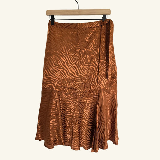 Bronze Copper Animal Print Wrap Midi Skirt Size 4 NWT
