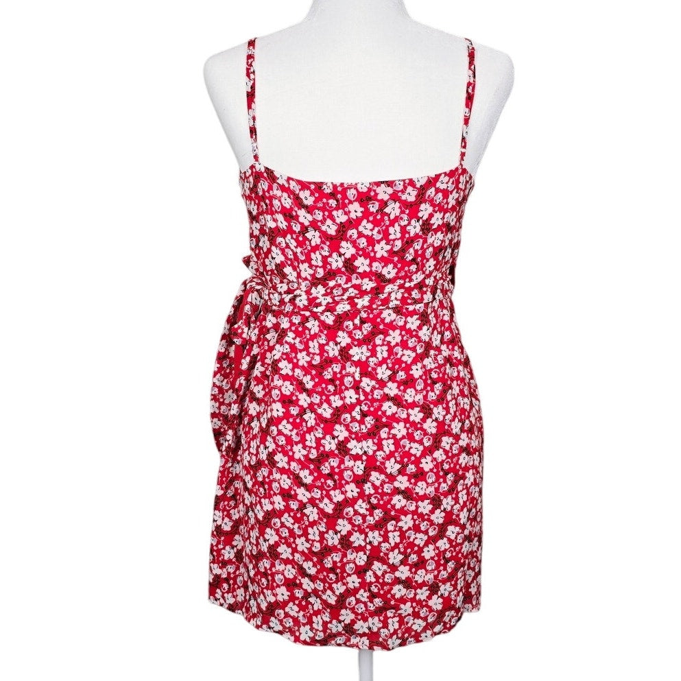 Red Floral Wrap Mini Dress Red Spaghetti Strap Size S