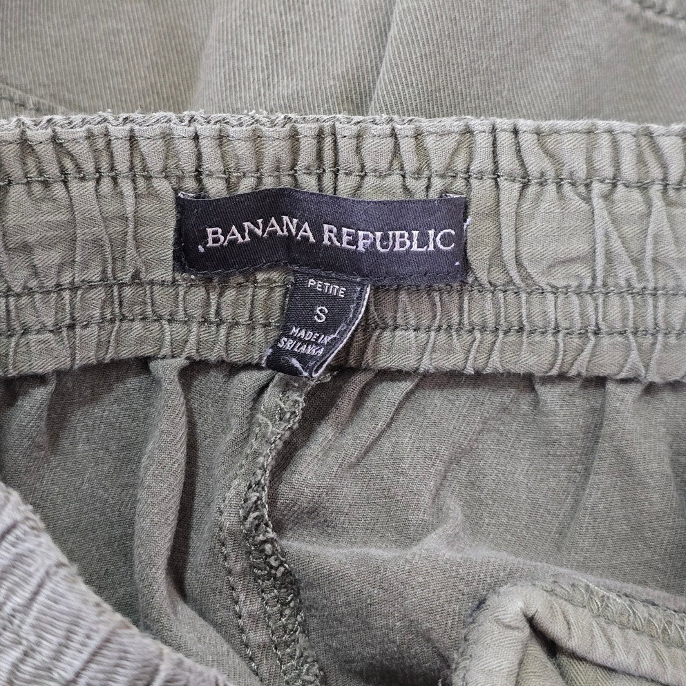 Olive Cargo Capri Pants Elastic Waist Relaxed Size S Petite