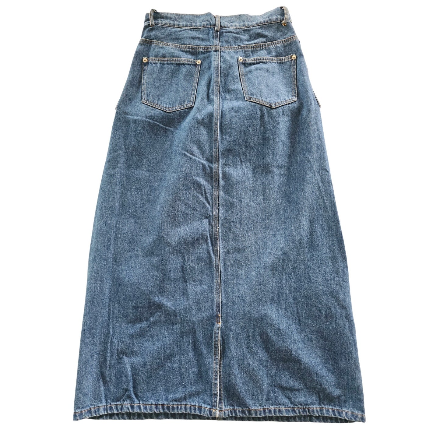 Blue Denim Midi Skirt High Waist Utility Pockets Size S NWT