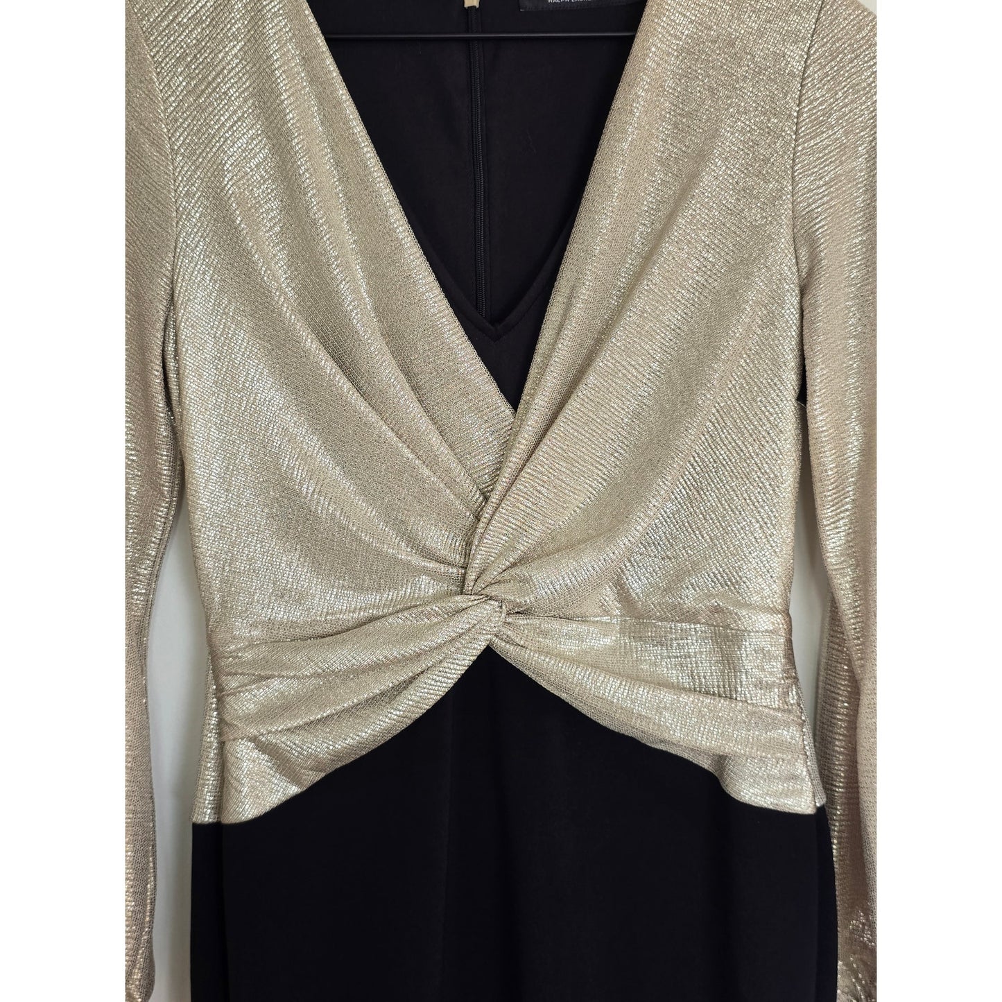 Metallic Gold Black Jersey Dress Twist Front Size 2