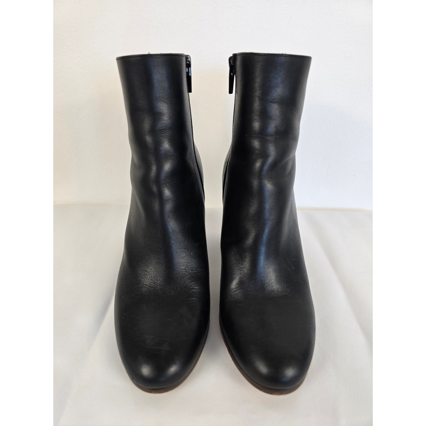 Black Leather Ankle Booties Block Heel Size 36 US 6