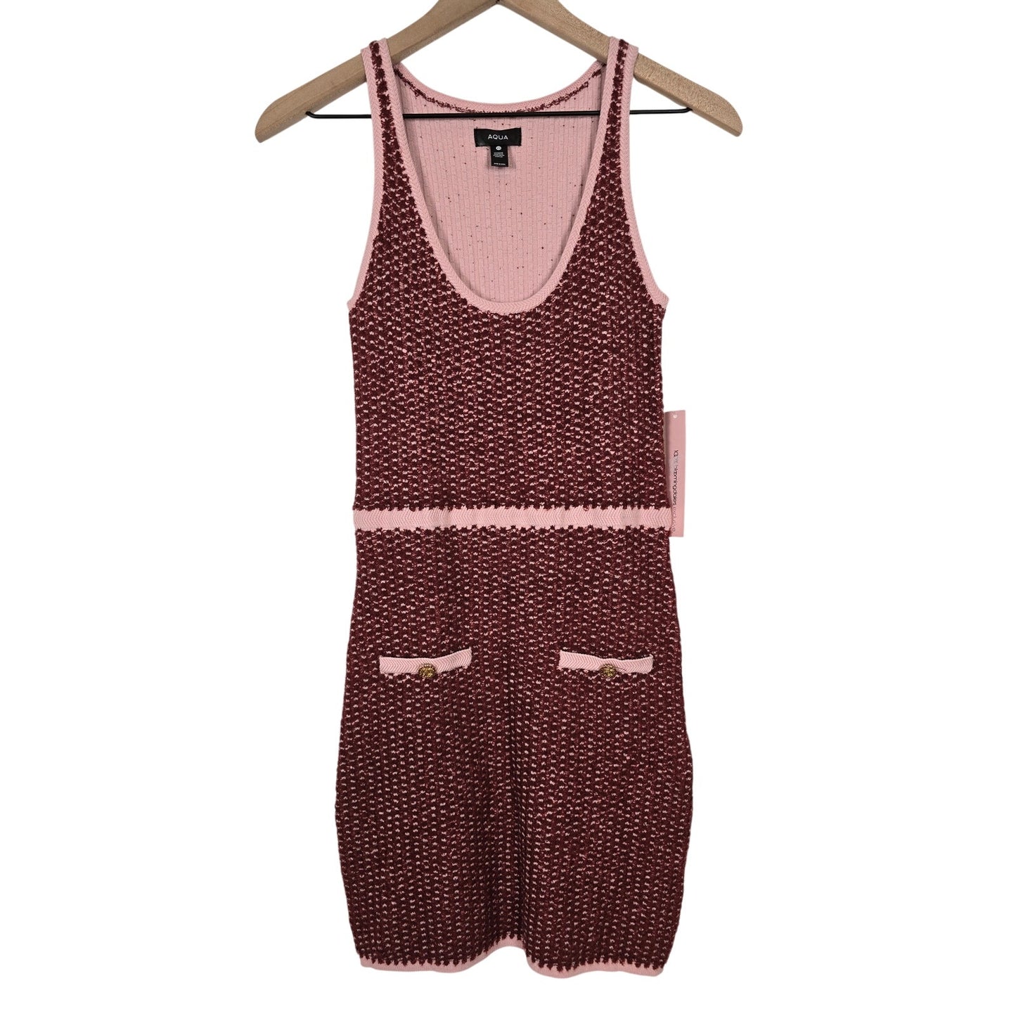 Red Pink Bouclé Knit Tweed Mini Dress Sleeveless Size S