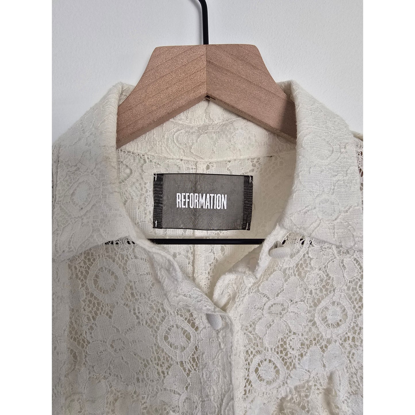 White Sheer Lace Button Down Blouse Size S