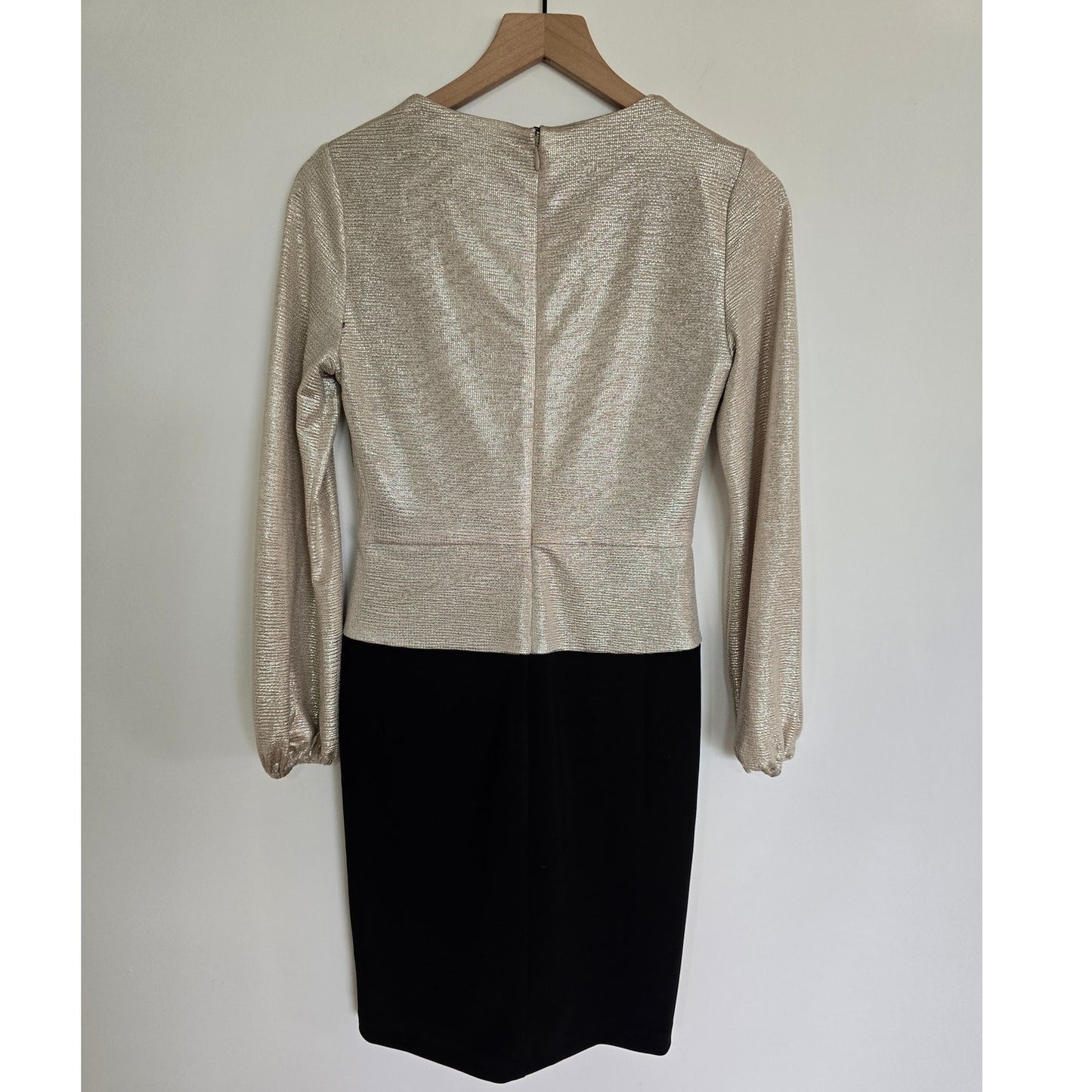 Metallic Gold Black Jersey Dress Twist Front Size 2