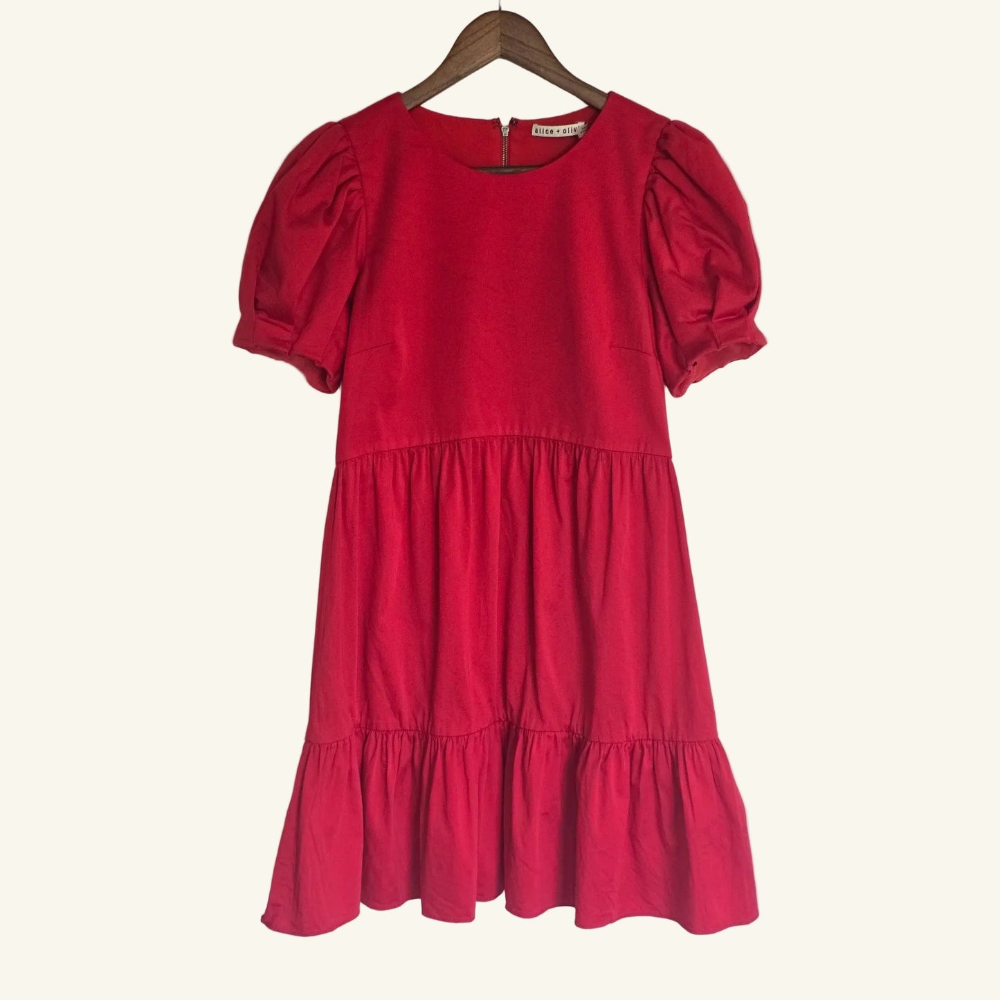 Red Puff Sleeve Tiered Mini Dress Size 8