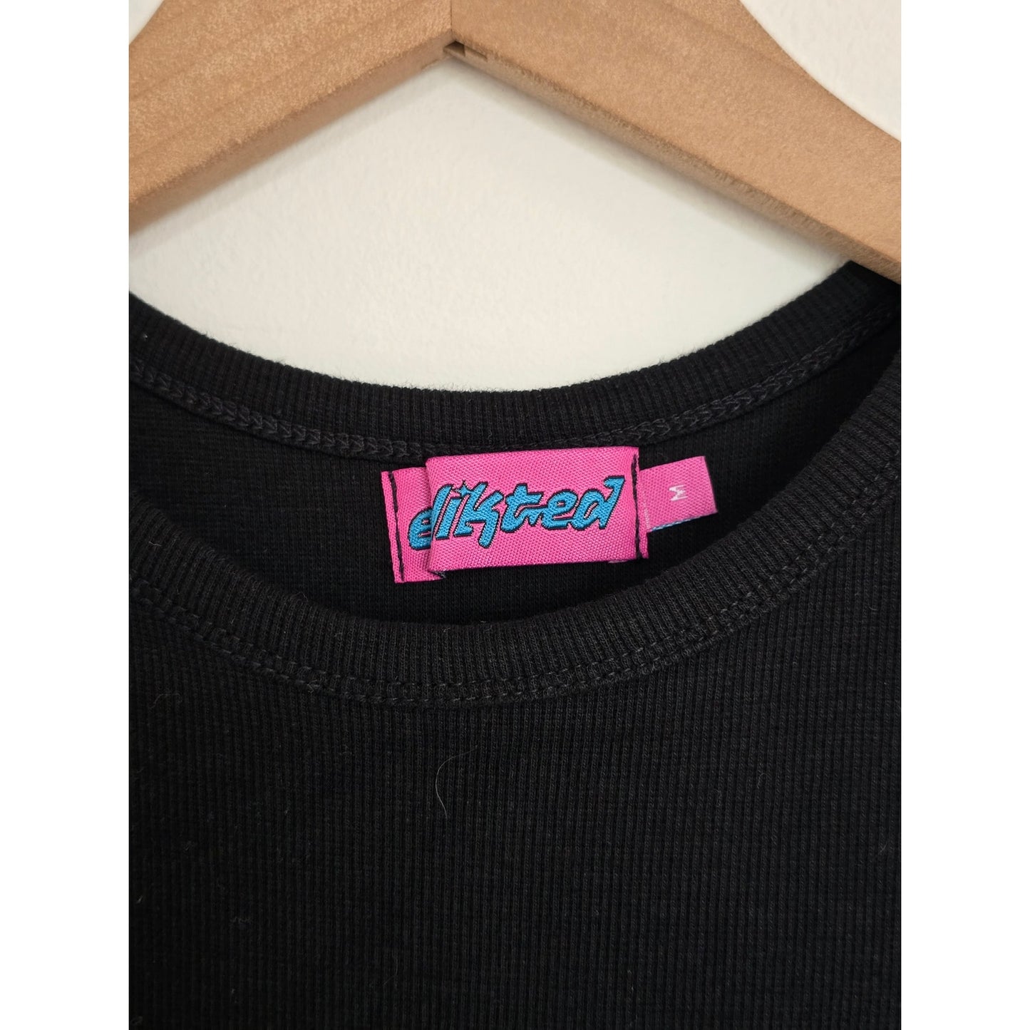 Black Ribbed Ruffle Hem Mini Dress Size M