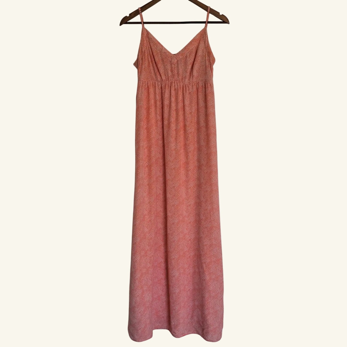 Coral Silk Maxi Slip Dress V-Neck Empire Waist Size L
