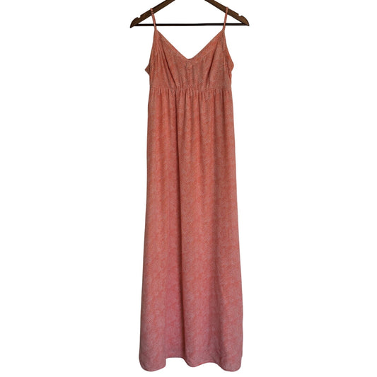 Coral Silk Maxi Slip Dress V-Neck Empire Waist Size L