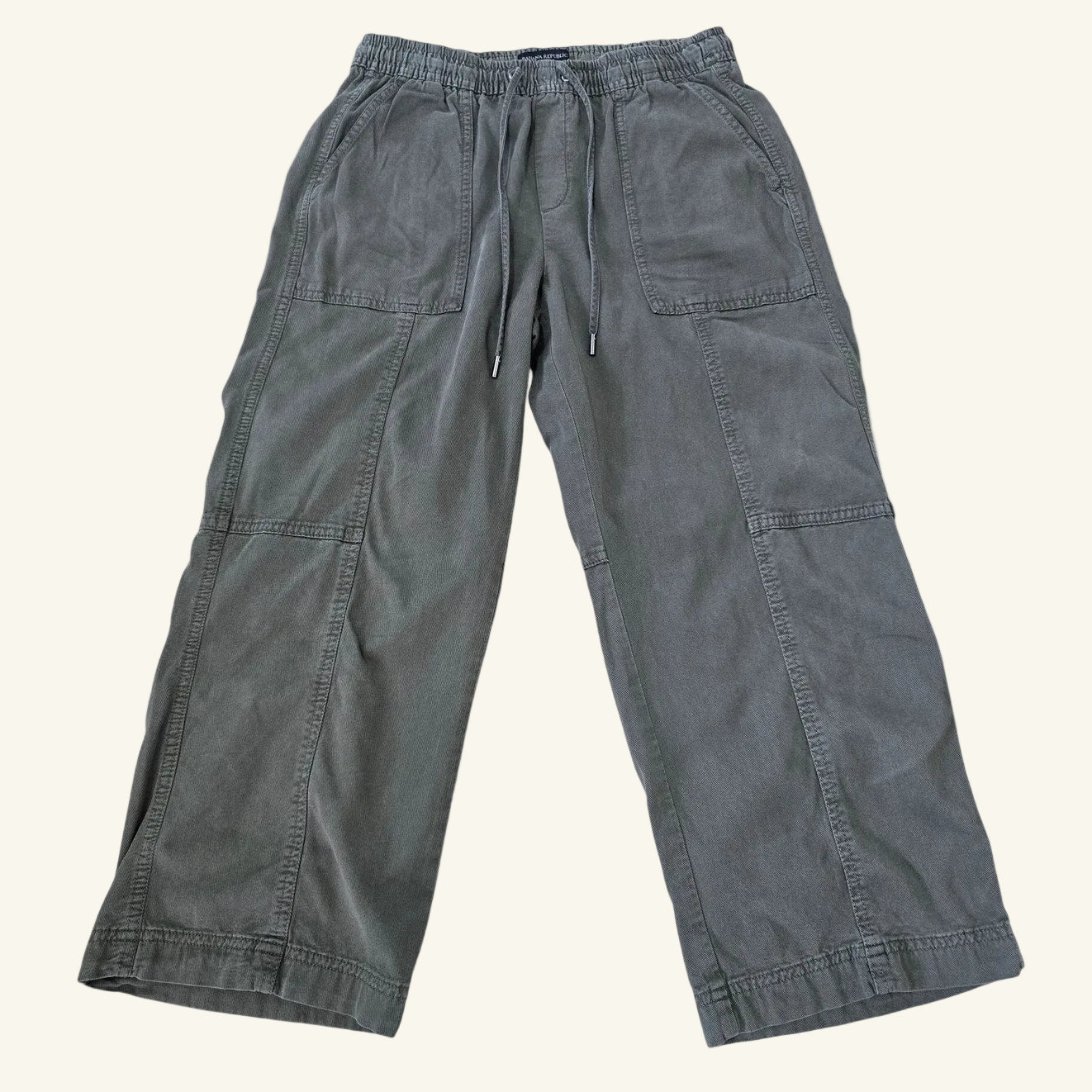 Olive Cargo Capri Pants Elastic Waist Relaxed Size S Petite