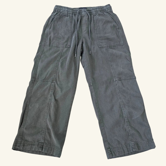 Olive Cargo Capri Pants Elastic Waist Relaxed Size S Petite