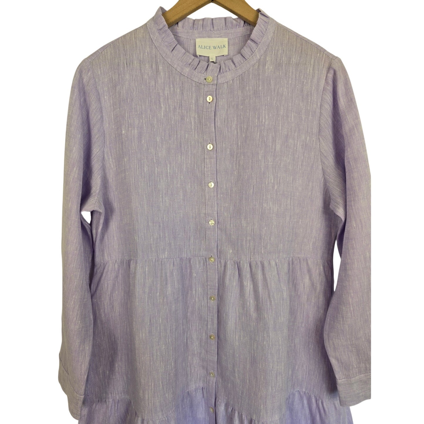 Lavender Purple Linen Midi Dress Band Collar Size L