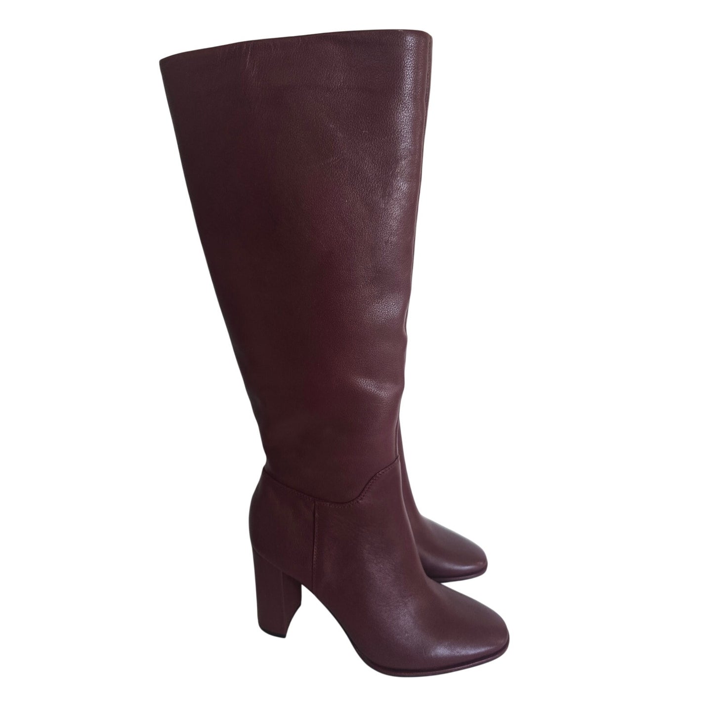 Red Leather Knee High Boots Block Heel Size 7