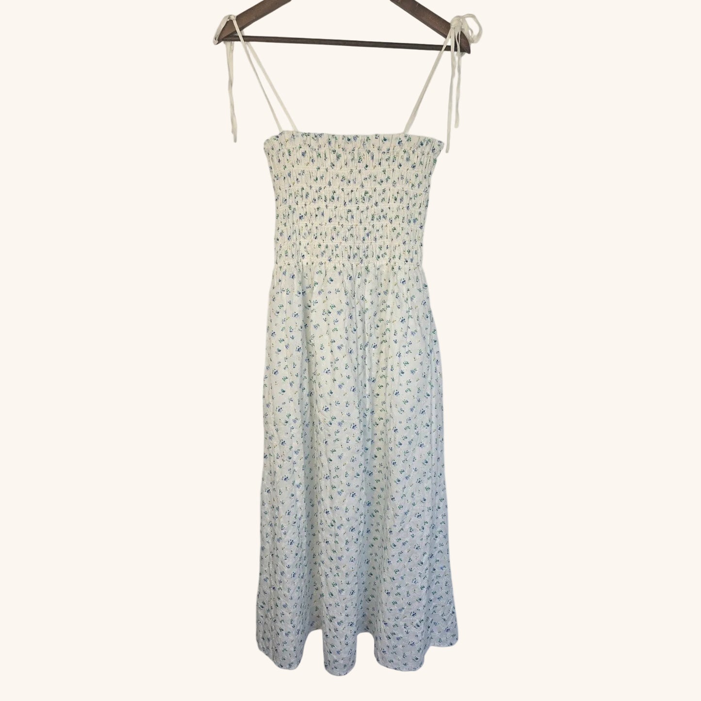 Bluebell Floral Eyelet Smocked Midi Dress Size L NWT