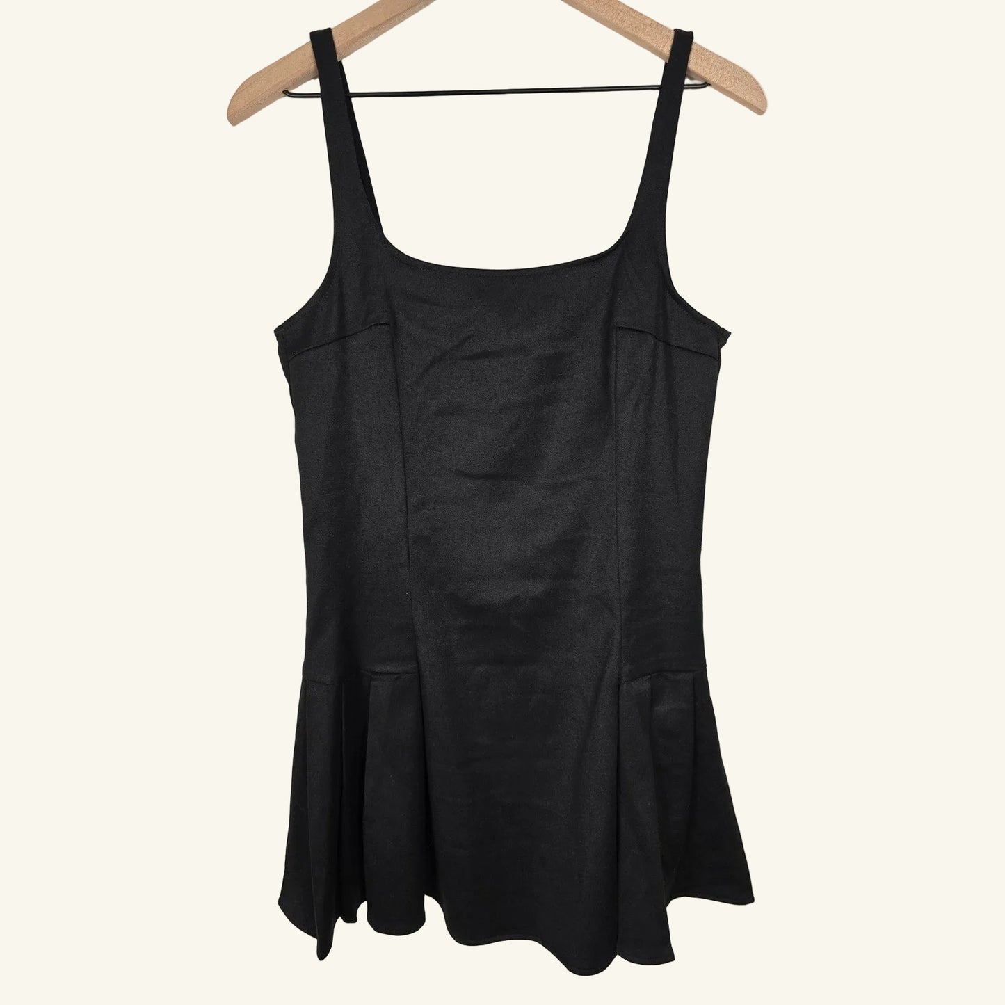 Black Mini Dress Pleated Hem Sleeveless LBD Size M