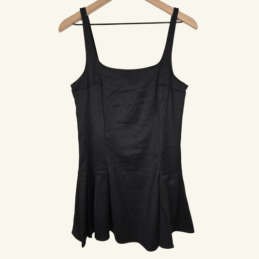Black Mini Dress Pleated Hem Sleeveless LBD Size M