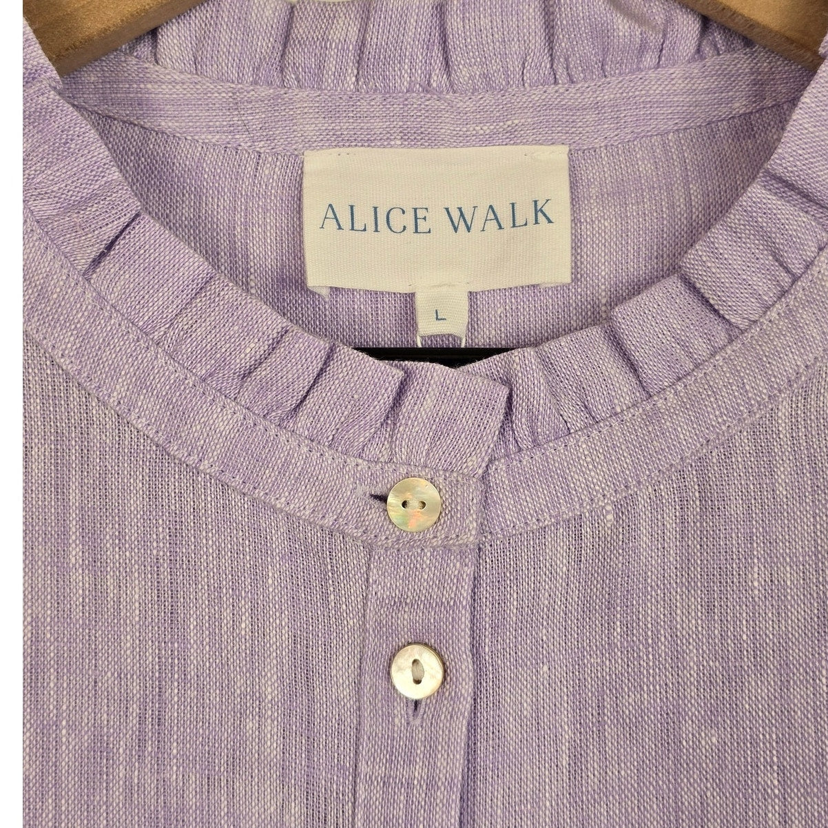 Lavender Purple Linen Midi Dress Band Collar Size L
