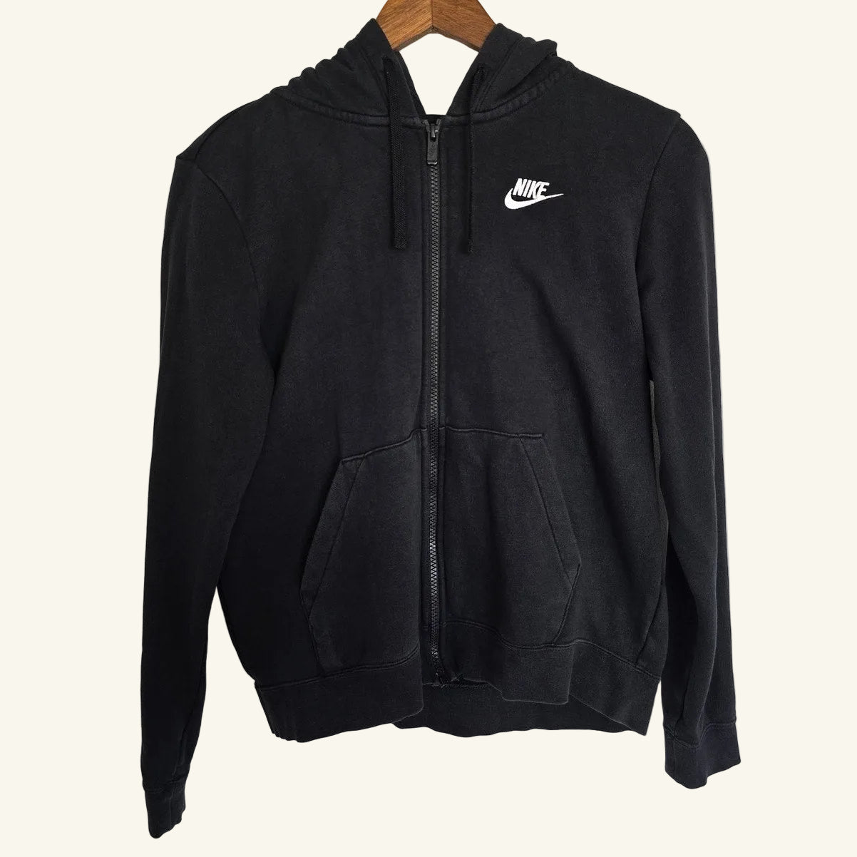 Black Logo Fleece Zip Hoodie Sweatshirt Size Small