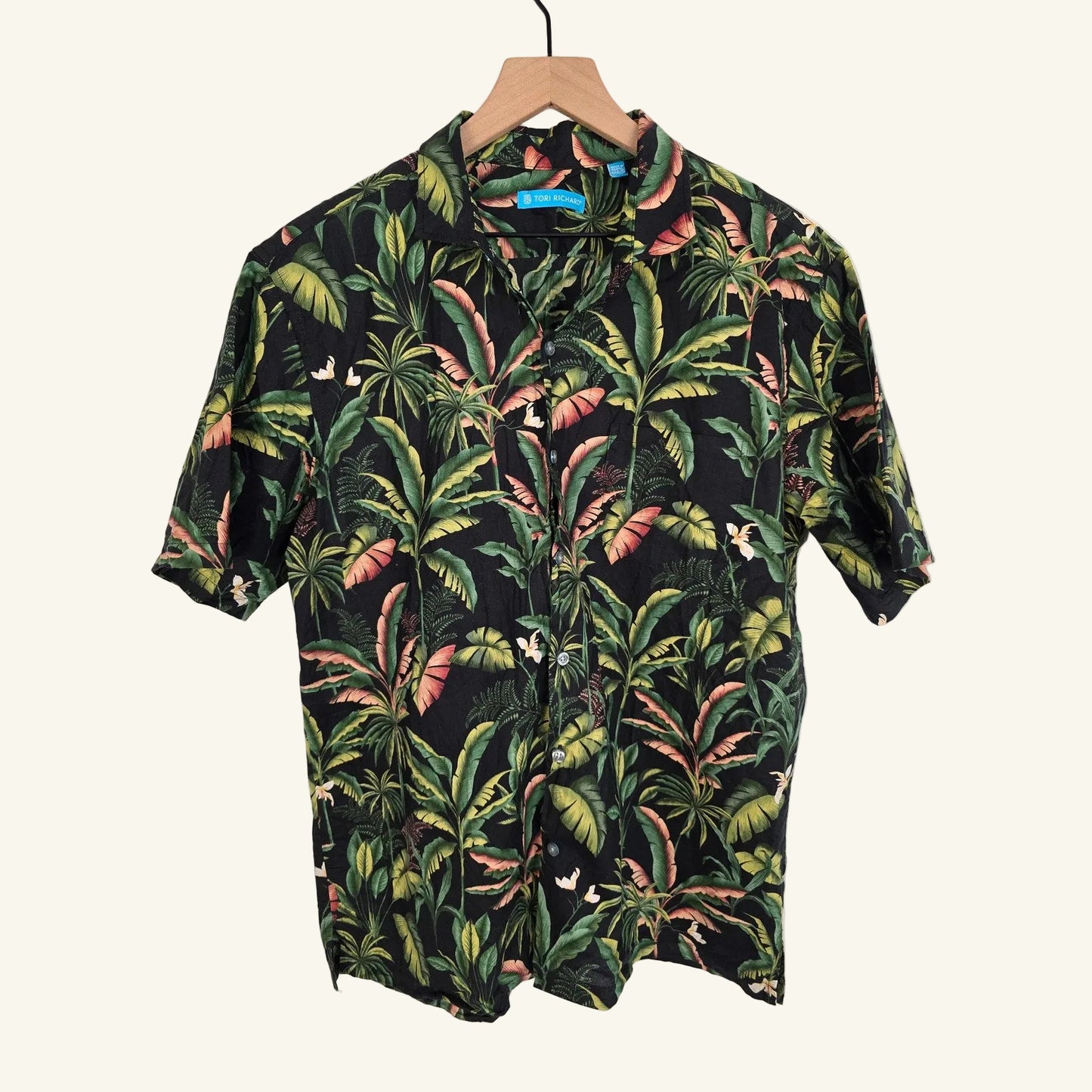 Black Jungle Tropical Print Button Up Shirt Size L