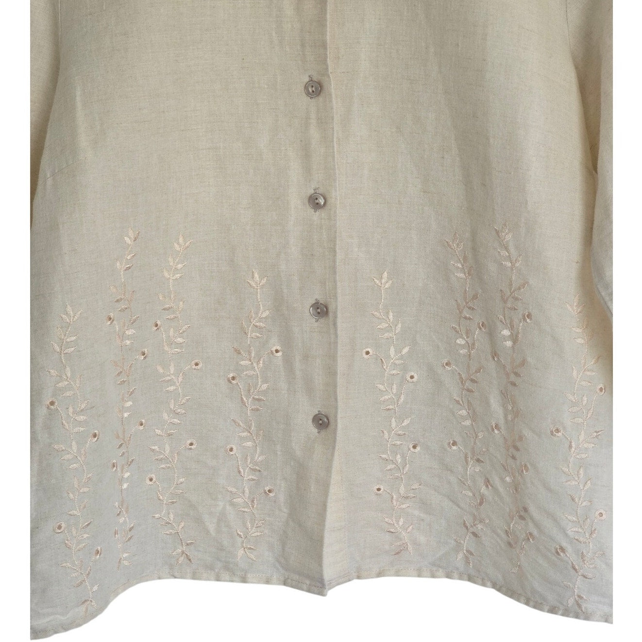 Ivory Linen Blend Embroidered Button Down Top Size 8