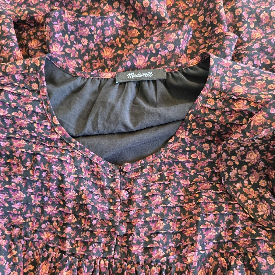 Dark Orchard Floral Tiered Ruffle Midi Dress Size M