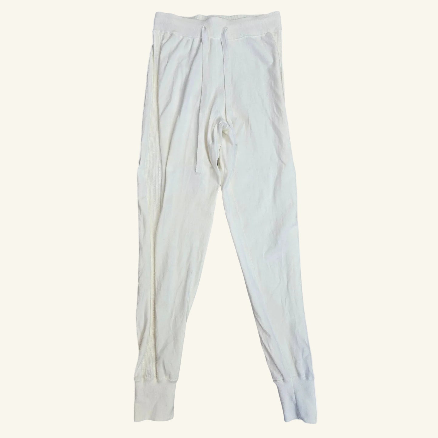 Ivory Jogger Pants Drawstring Ribbed Cuff Lounge Size XS