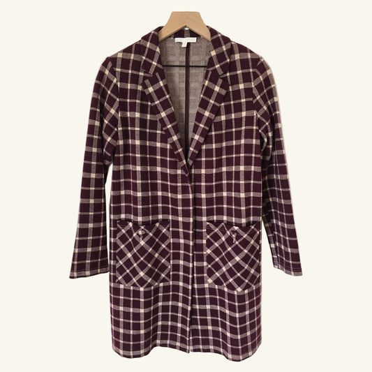 Burgundy Plaid Duster Cardigan Jacket Size S