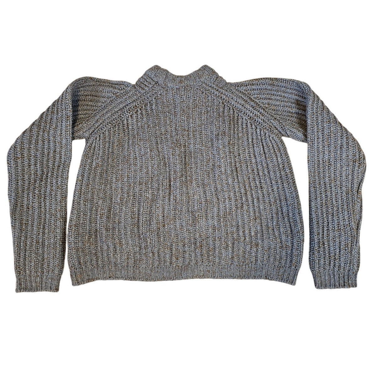 Light Blue Brown Fisherman Wool Knit Sweater Size S Oversized
