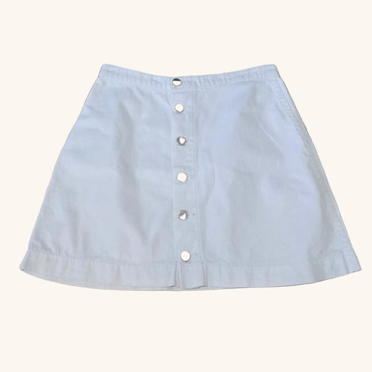 White Button Front Mini Skirt Cotton Size M
