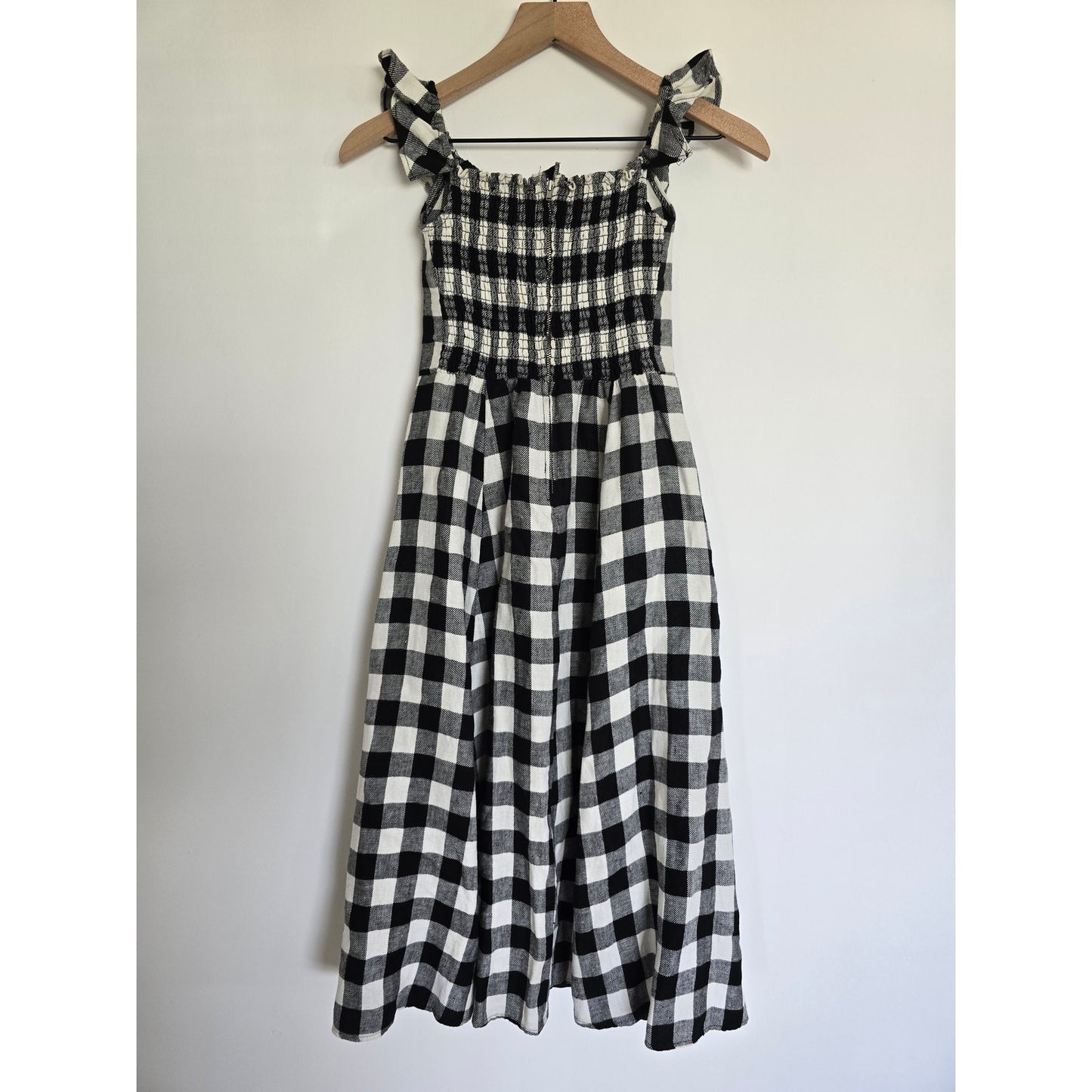 Black & White Linen Gingham Midi Dress Size 4