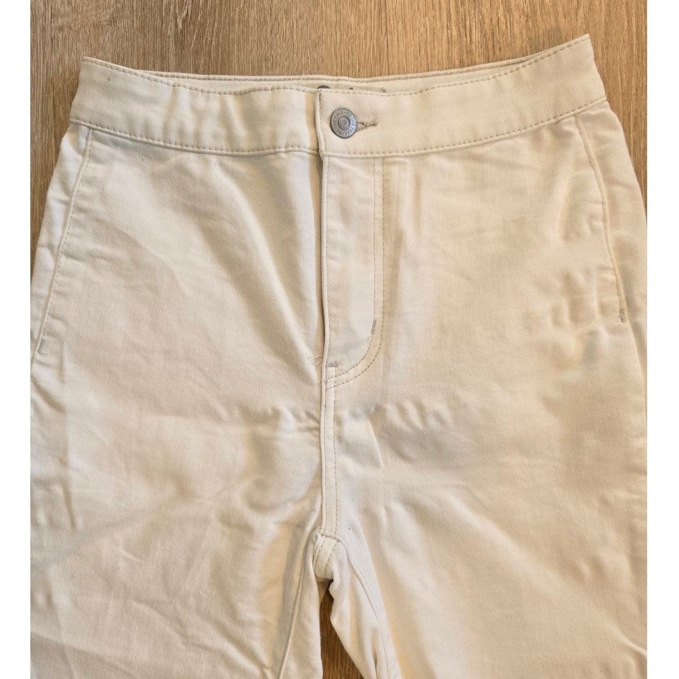 White High Rise Distressed Raw Hem Flare Jeans Size 26