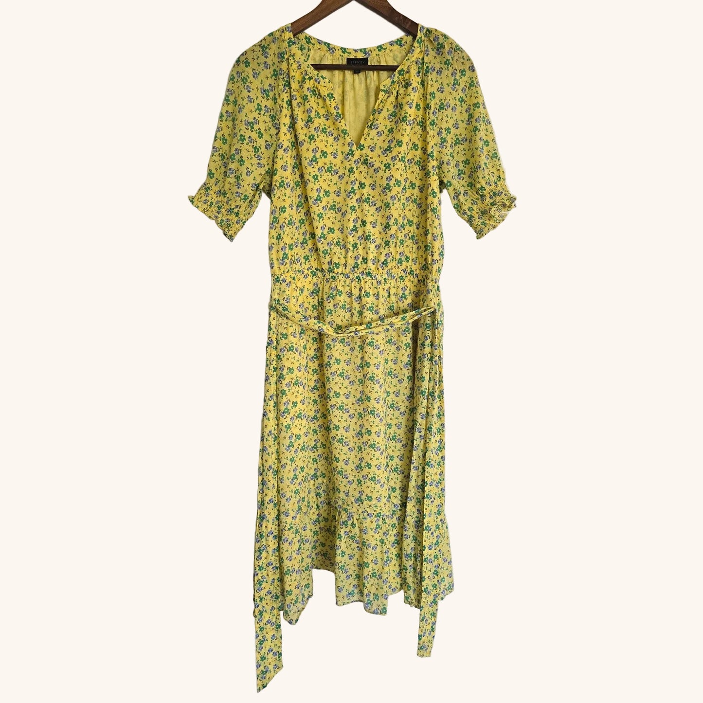 Yellow Floral Fit & Flare Voile Midi Dress Size Large