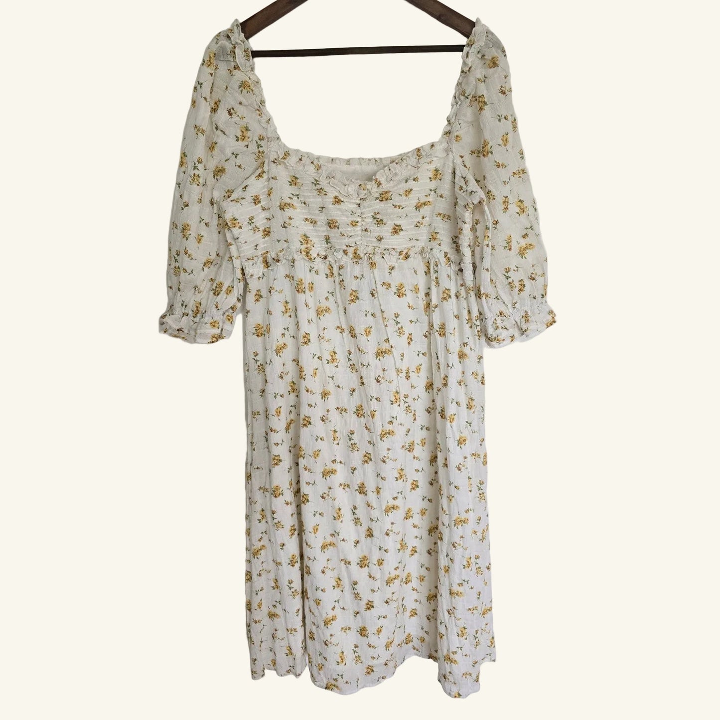 White Floral Midi Dress Puff Sleeve Size XXL NWT