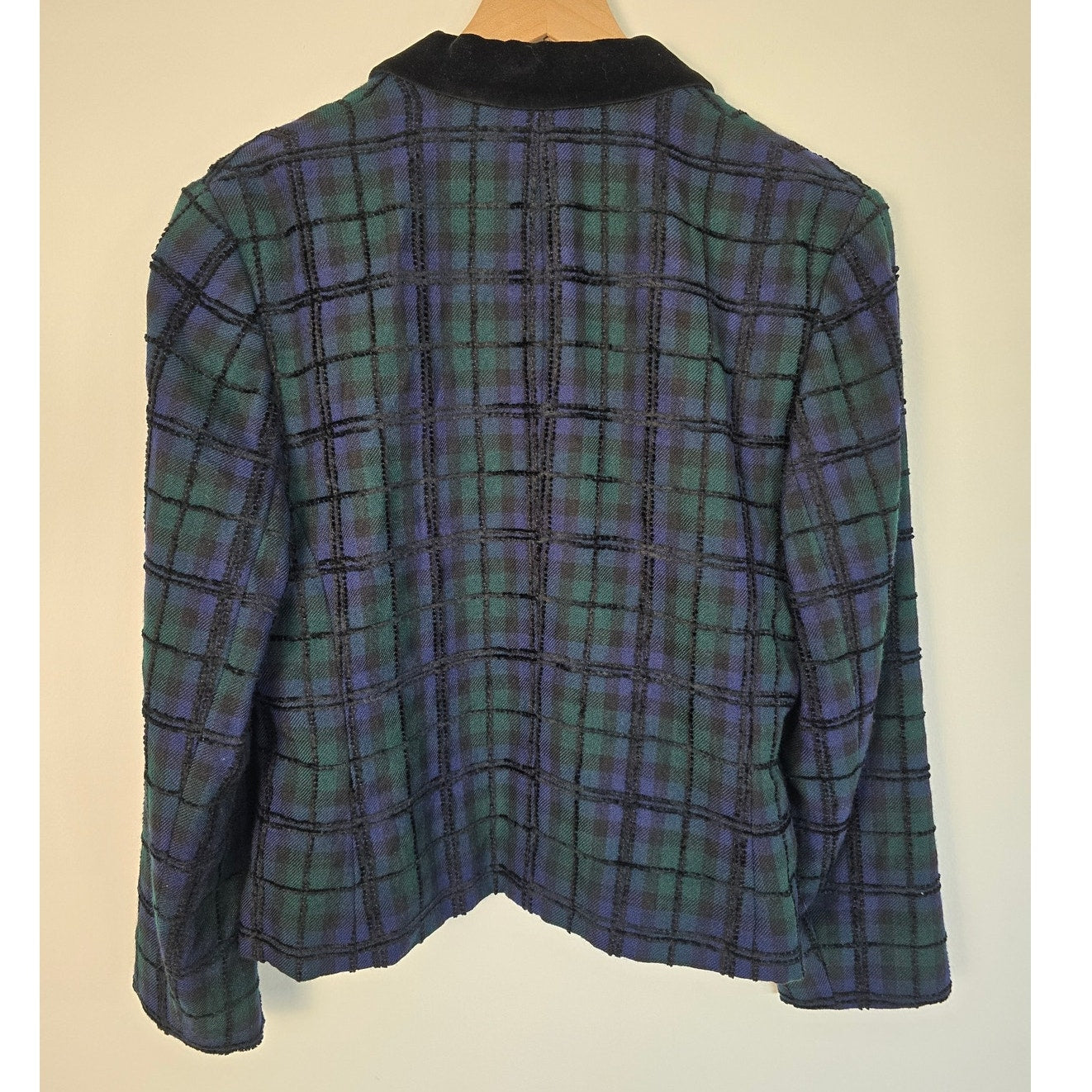 Vintage Blue Green Plaid Wool Blazer Jacket Size 12