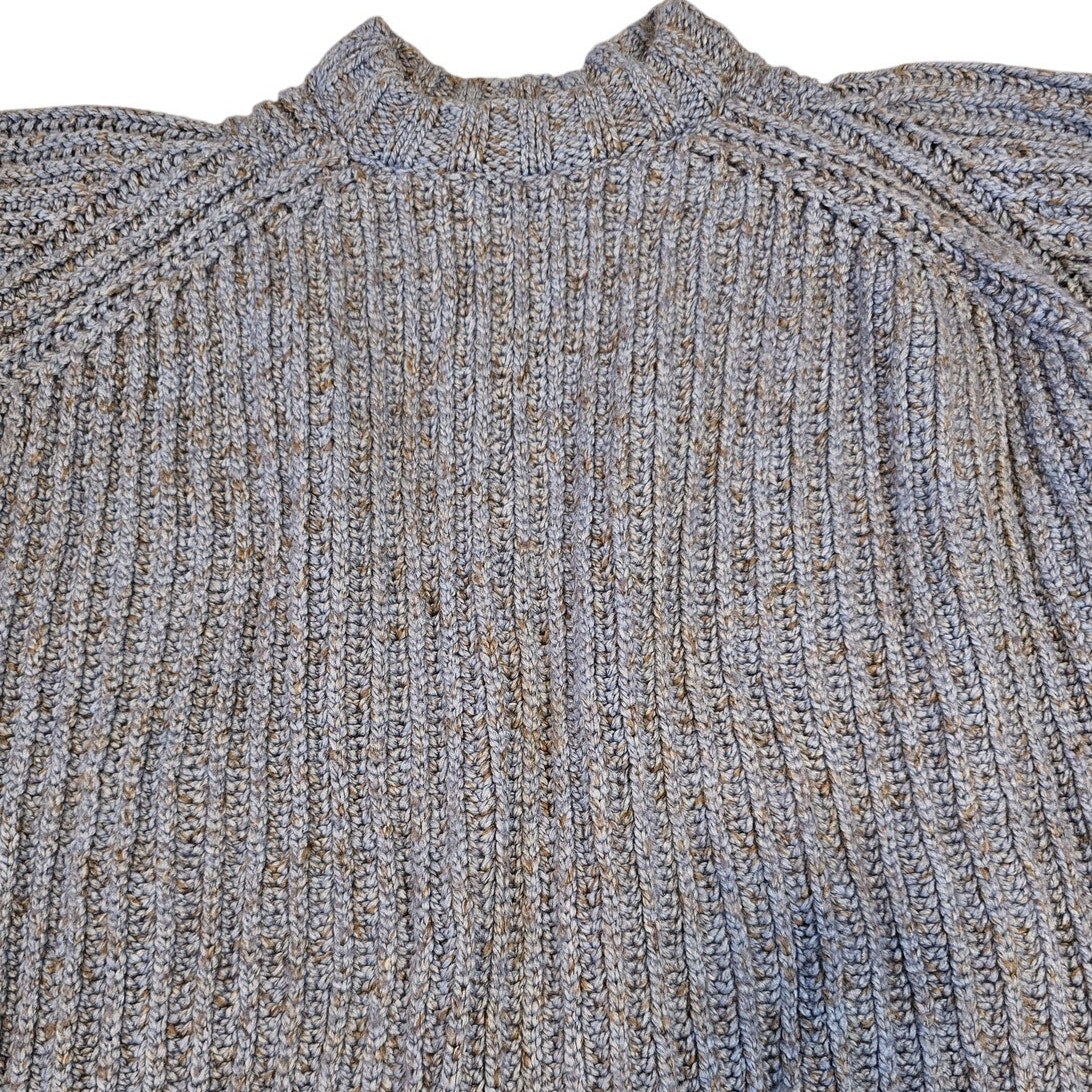 Light Blue Brown Fisherman Wool Knit Sweater Size S Oversized
