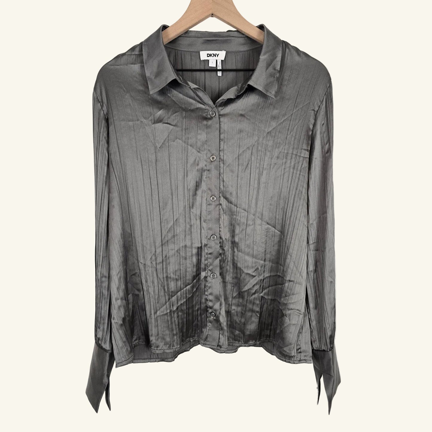 Gray Satin Button Down Blouse Size L