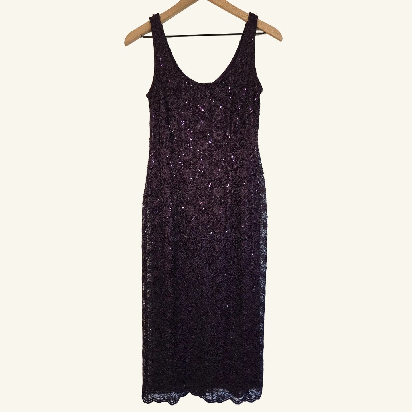 Vintage Purple Sequin Lace Midi Dress Size 6P