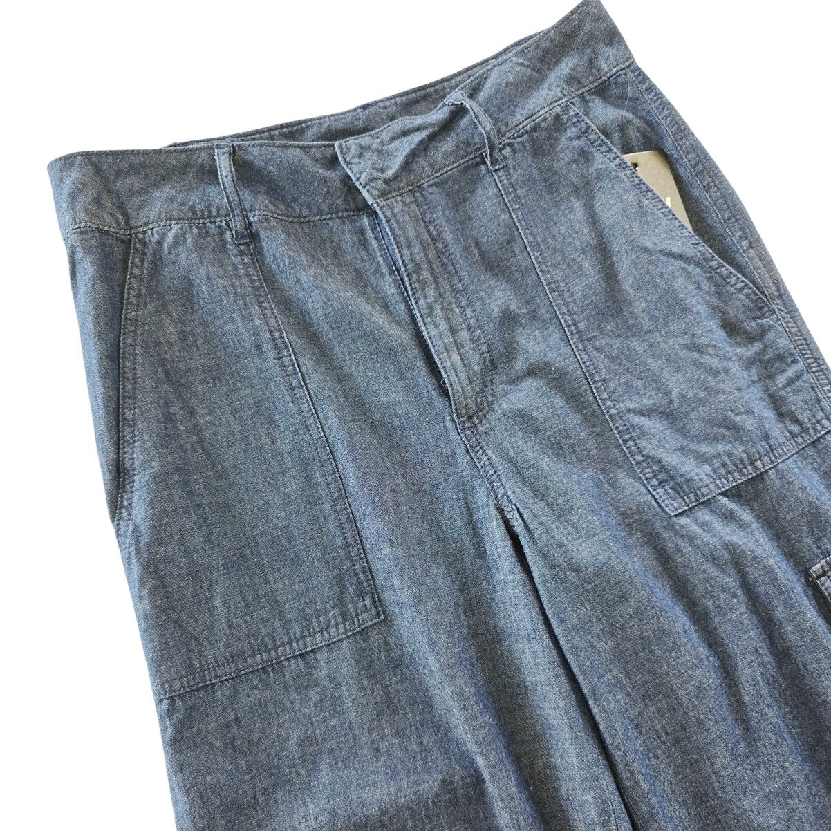 Blue Wide Leg Belted High Rise Denim Cargo Pants Size 8 NWT