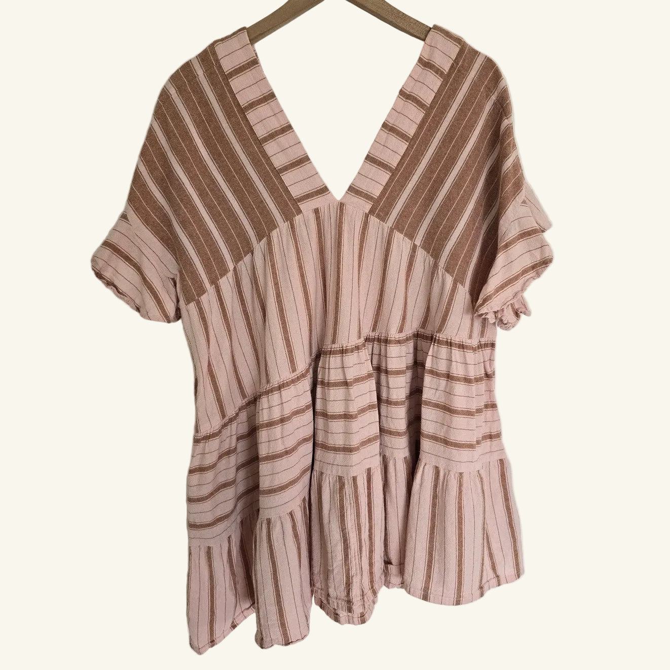 Pink & Brown Striped Tunic Dress Ruffle Hem Size XS