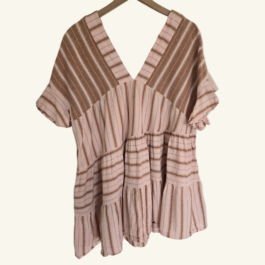 Pink & Brown Striped Tunic Dress Ruffle Hem Size XS