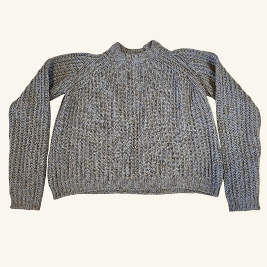 Light Blue Brown Fisherman Wool Knit Sweater Size S Oversized